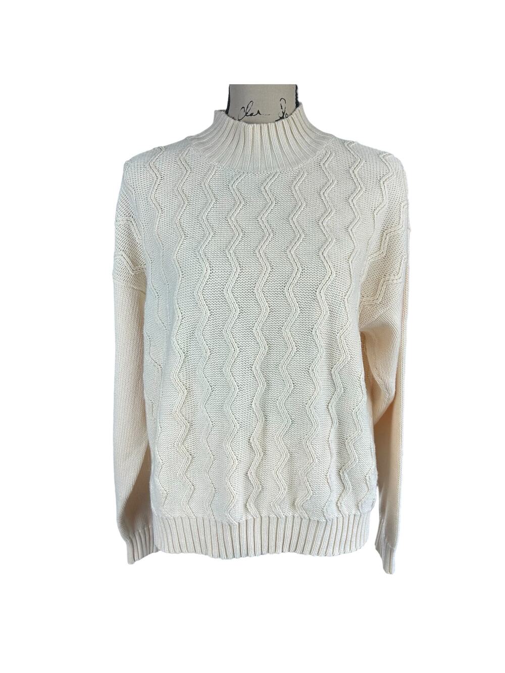 Wainscott Sweater Women Size M Ivory Cream Zig Zag Cable Knit Classic Pullover